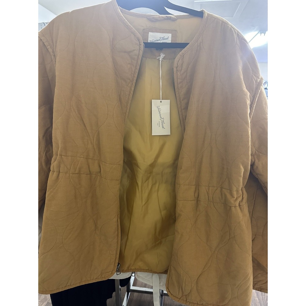 Universal Thread Womens Quilted Corduroy Jacket Tan Brown Zip Up Size M NWT